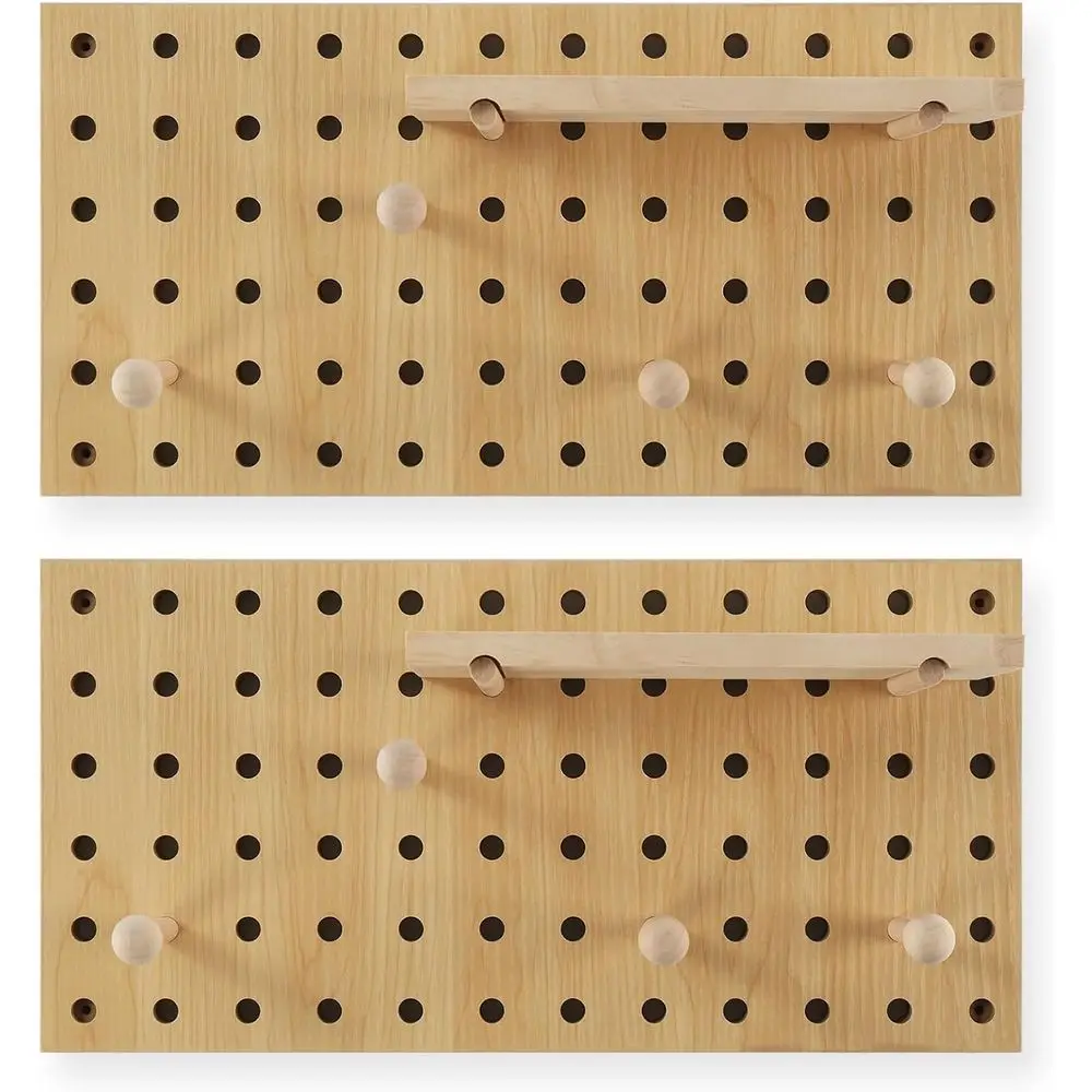 

Wood Pegboard Modular Display Wall Organizer Storage Wall Hooks Shelf for Home, Office, Bathroom