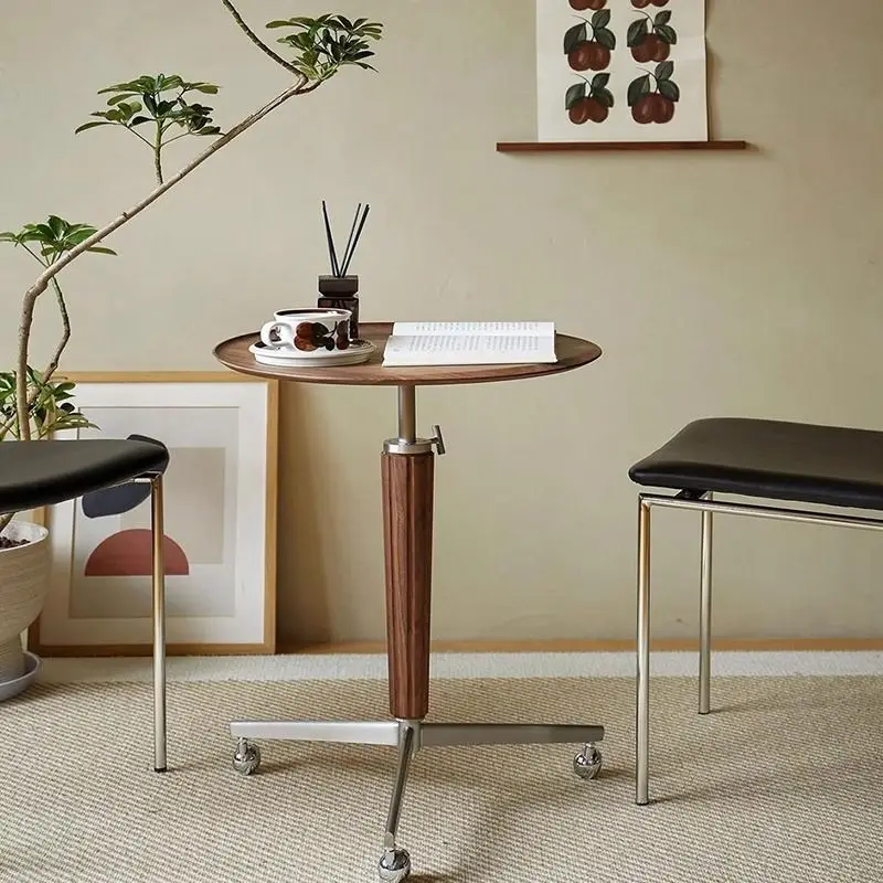 

Американский угловой диван из цельного дерева, прикроватный мобильный чайный столик, приставной столик для маленькой квартиры, орех, домашняя гостиная, подъемный кофе