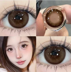 DUOXIU 1 Pair Brown Eye Lenses Korean Natural Lenses Color Year Contact Lenses Eyes with Degree Black Beautiful Pupil 0-8 Degree