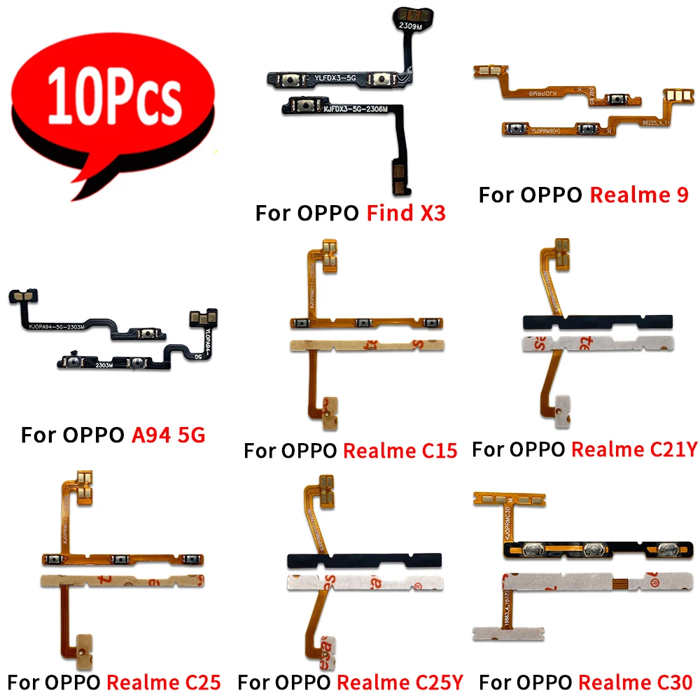 10Pcs，NEW Power on/off Volume Key Button Flex Cable For OPPO Realme 9 10 Pro C11 2020 2021 C12 C15 C17 C21Y C25 C25Y C30 C33 C25