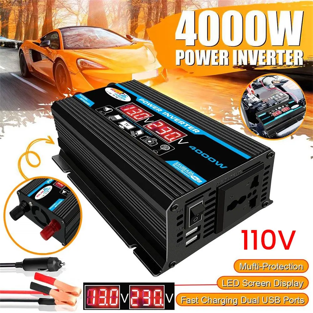 Peak 600W 12V to 110V Car Power Inverter Converter Charger Adapter Dual USB Voltage Transformer Modified Sine