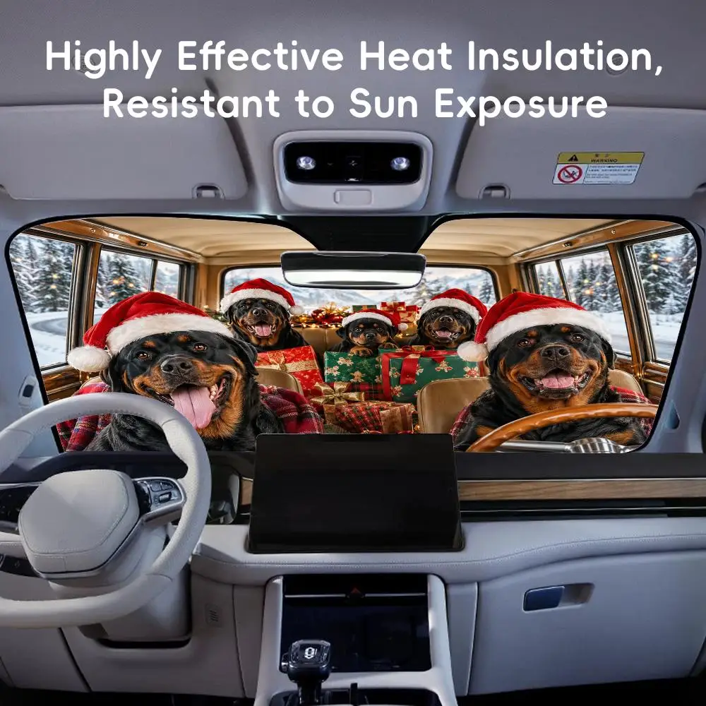 Christmas Rottweiler Sun Visor Car Sun Shade Front Windshield Coverings Blocker Auto Protector Window Visor Screen Cover