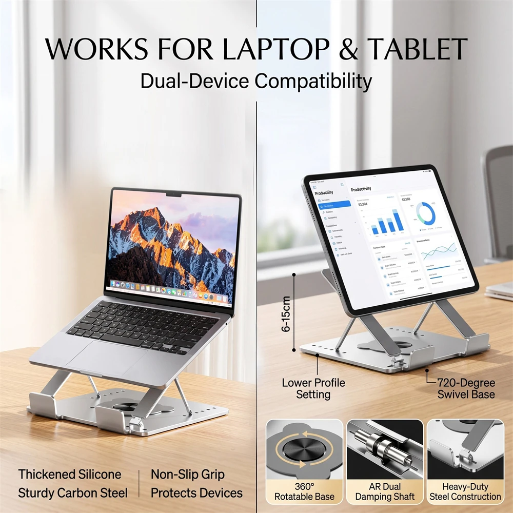 Foldable Height Adjustable Carbon Steel Laptop Stand with Heat Dissipation Design for Desktop Ergonomic Support for Neck Health