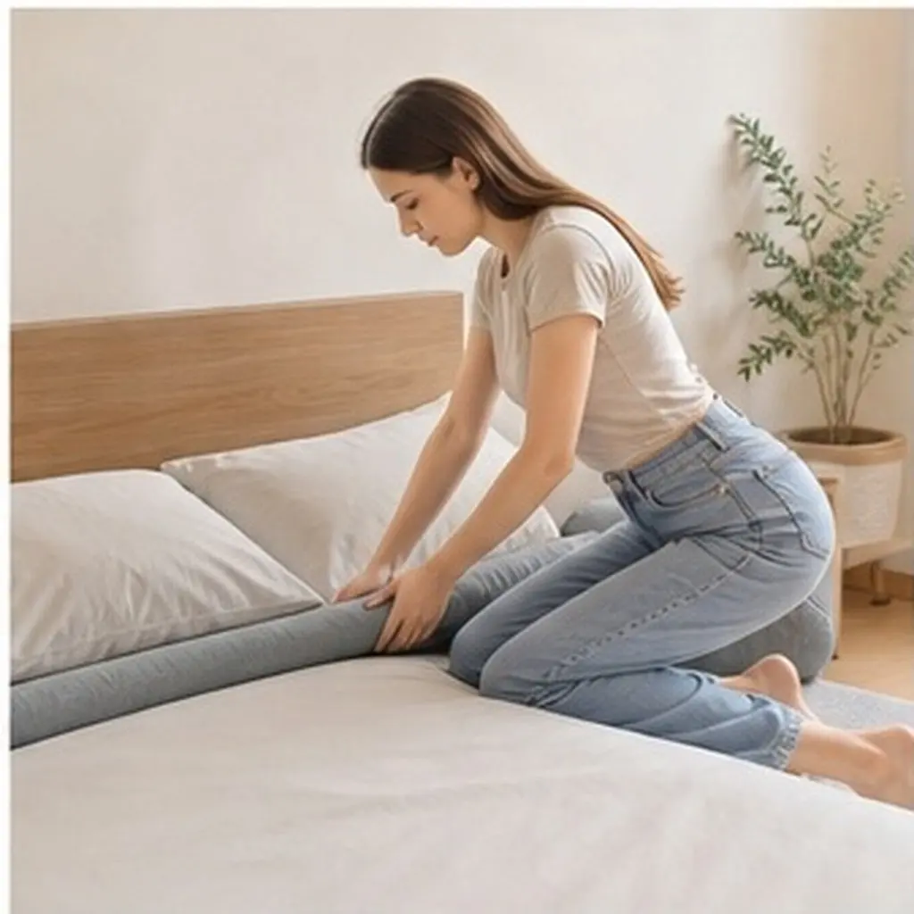 2Pcs Bed Gap Filler Sponge Strips Grey Brushed Fabric Mattress Crevice Stopper Dorm Room Edge Cushion Prevent Slip Noise