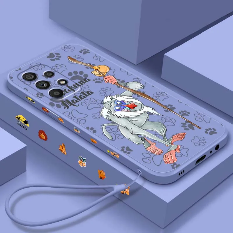 Disney Lion King pattern Phone Case For Samsung A71 A72 A73 A51 A52 A53 A54 A55 A21s A35 A34 A32 A03 5G Liquid Left Rope