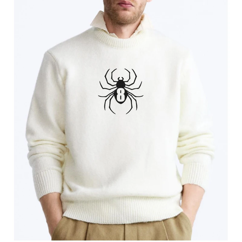 

Autumn And Winter Men Streetwear Spider Printed White Sweater Couple Fashion New Loose Punk Vintage Knitted Pullover Sweaters