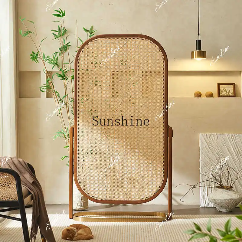 Nordic rattan screen removable household simple solid wood shelf bedroom living room seat screen porch partition  FT