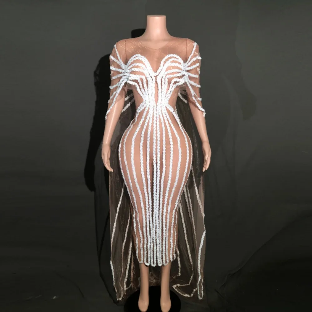 

Sexy Luxury Shiny Dress Elegant Shawl Performance Costume Female Singer Celebrity Banquet Dress Hollow Vestidos Festas E Eventos