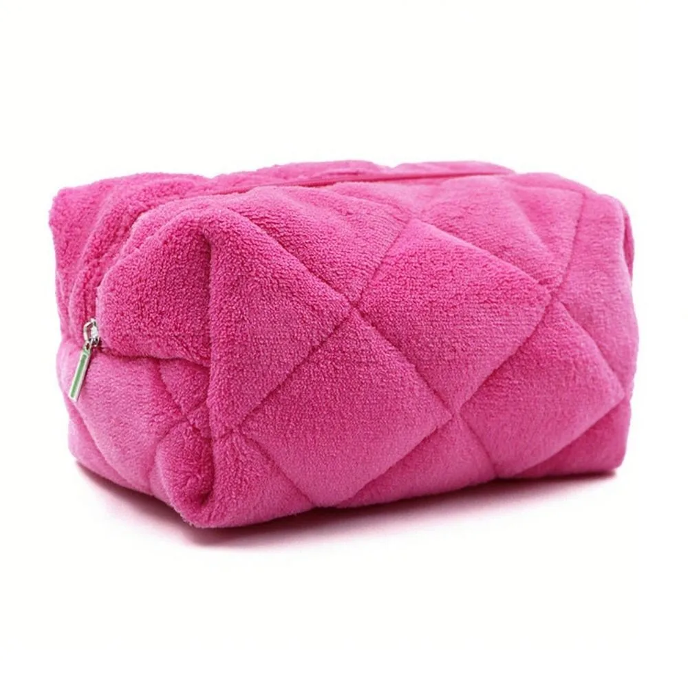

Compact Large Capacity Cosmetic Bag Pure Color Portable Design Toiletry Bag Kawaii Style Plush Material Storage Bag Travel Use