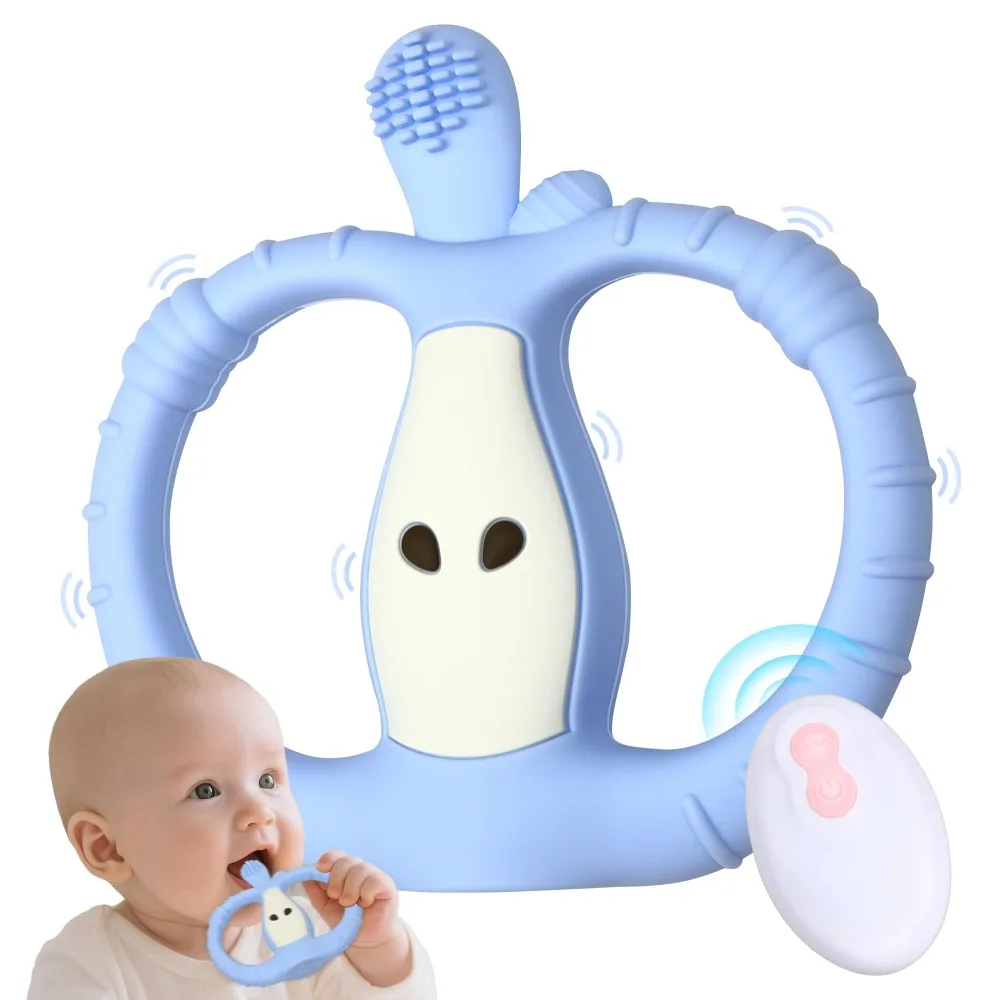 

Fruit Shape Vibrating Teether Food Grade Silicone 10-Speed Vibration Modes Chewy Sensory Soft with Remote Control Teether
