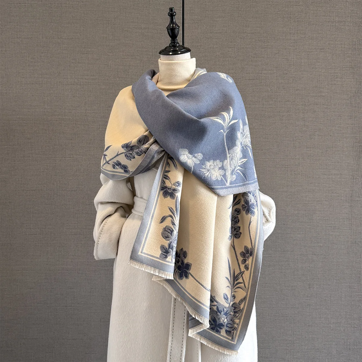 

Autumn and winter thickened warm scarf retro style scarf women's fashion plant flower print shawl