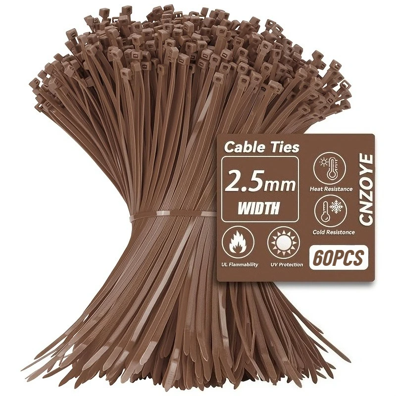 1000pcs Self-Locking Nylon Cable Ties, Brown, One-Time Lock Flexible Cable Ties, Handcrafted Ties