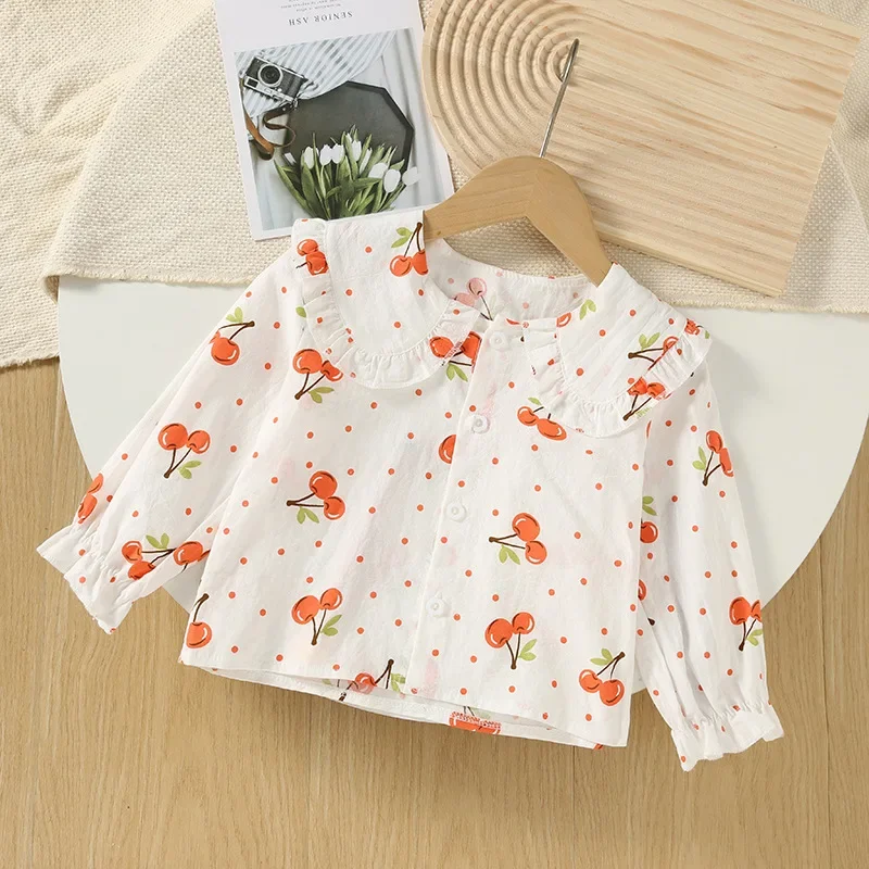 Girls shirt 2024 new spring and autumn clothes baby doll collar top bottoming shirt autumn Korean version