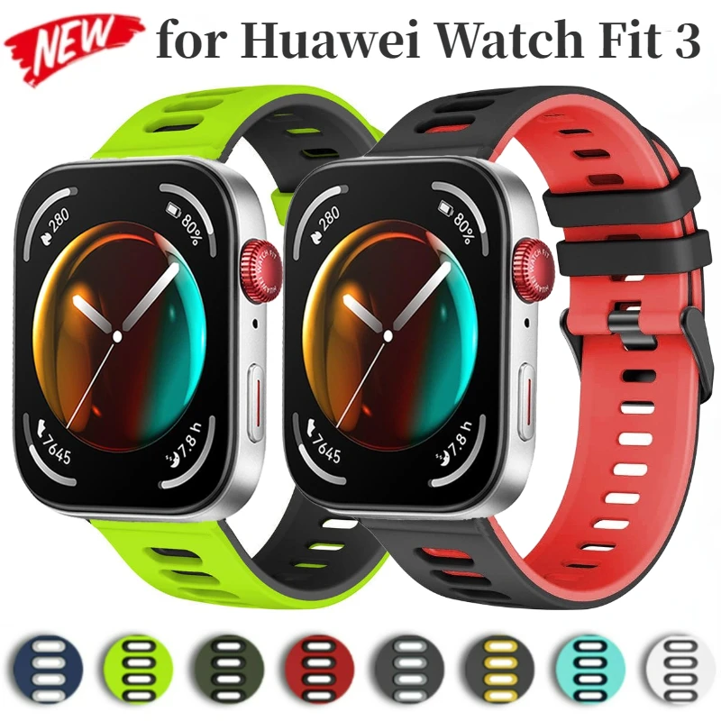 Tali silikon dua warna untuk jam tangan Huawei, Fit 3 gelang olahraga dapat diganti bernapas untuk jam tangan Huawei Fit 3 gelang jam tangan