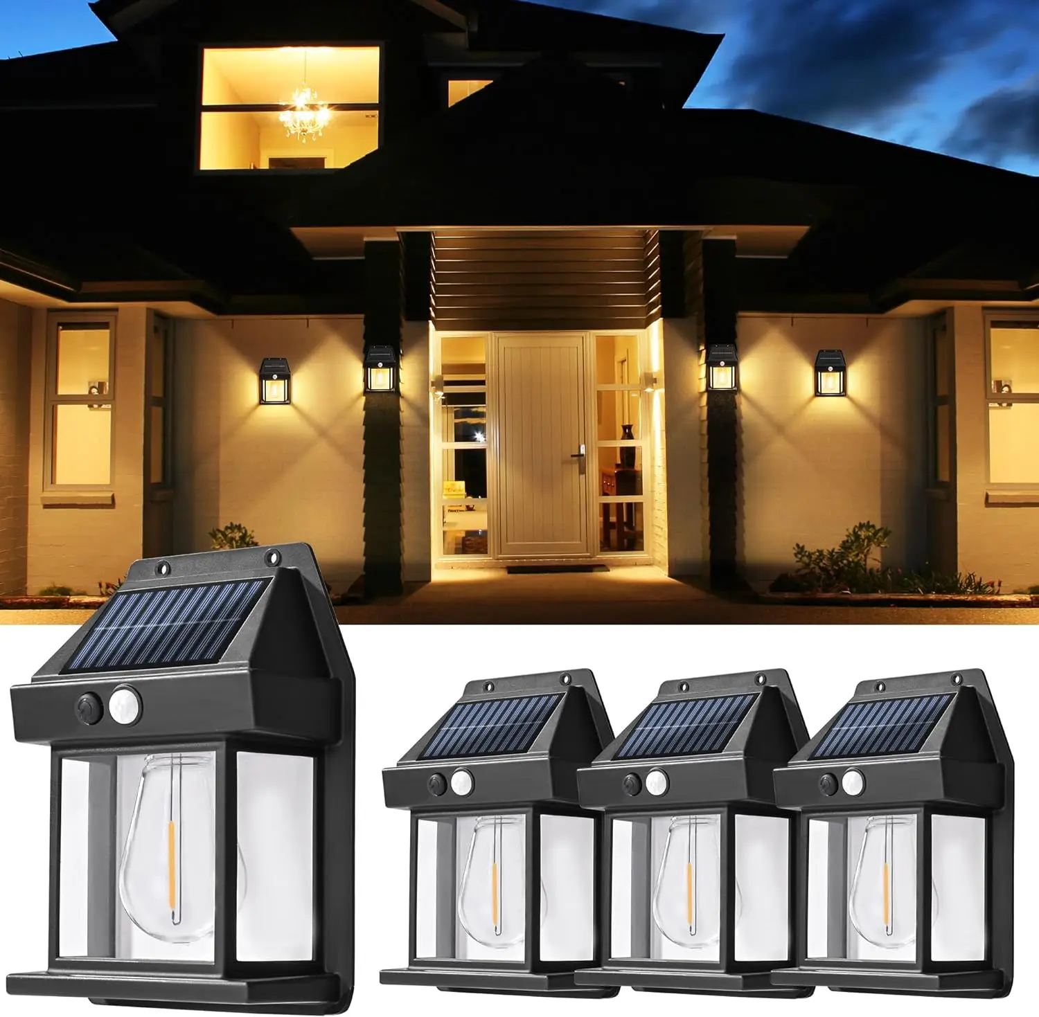 

Solar Wall Lights Outdoor Tungsten Waterproof Wireless Motion Sensor Security Lamps Dusk to Dawn Lighting for Garden 1~8PCS