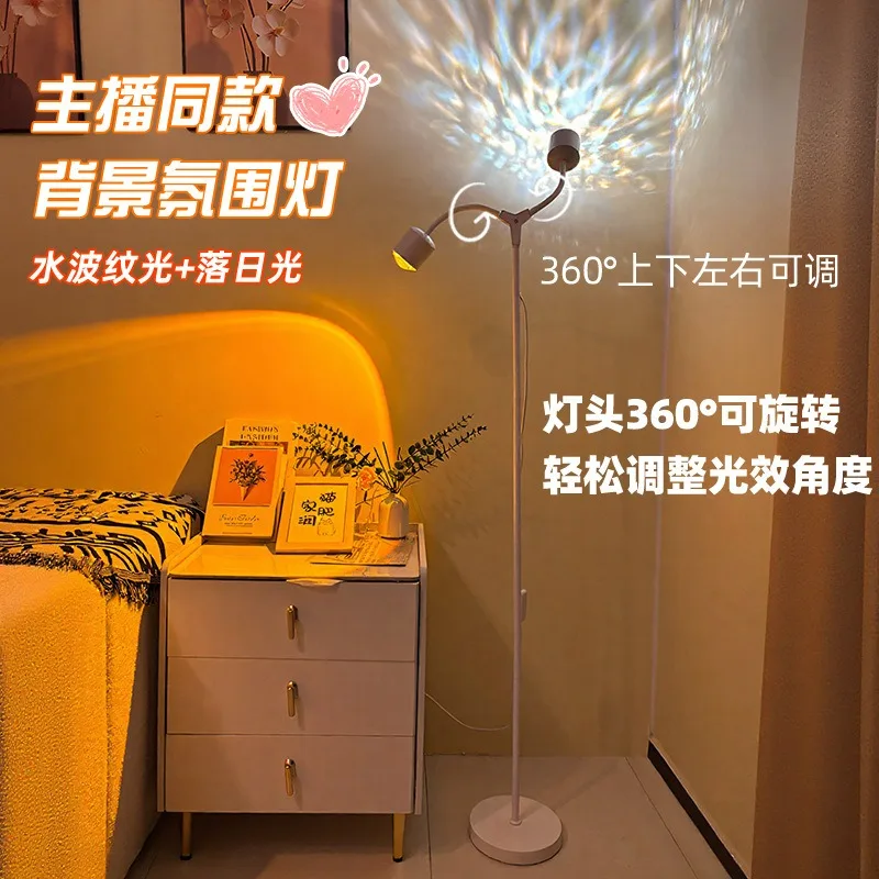 Water ripple double headed floor lamp, living room decoration lamp, background sunset, floor standing atmosphere lamp