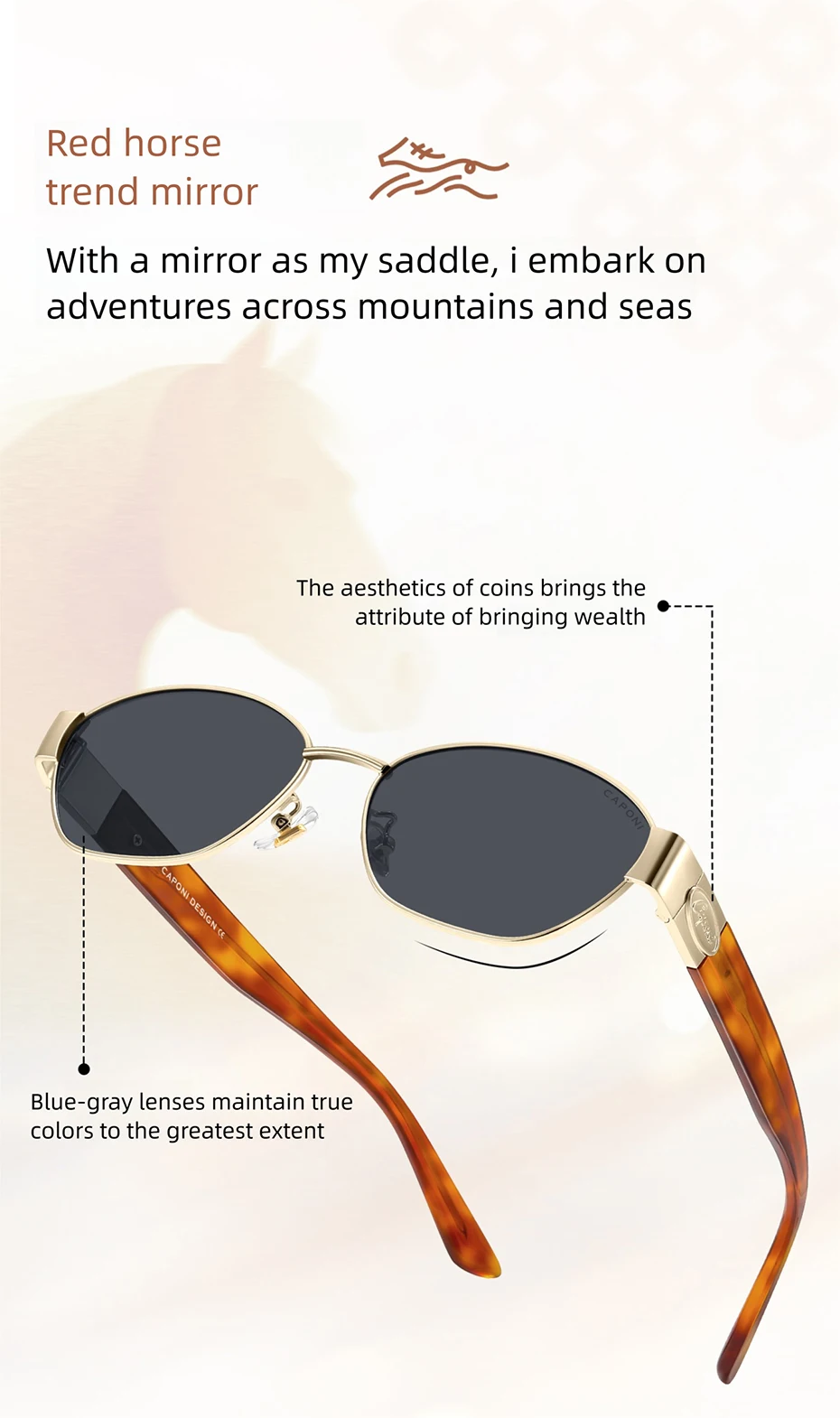 CAPONI Polarisierte Damen-Sonnenbrille, modisches Acetat, Outdoor-Vintage-Design, hochwertige Sonnenbrille, UV400, bernsteinfarbener Farbton, CP36002 – Detail 3