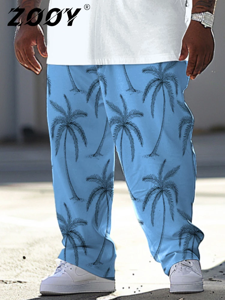 

L-9XL Pants Plus Size Men Fashionable Personalized Hawaiian Graffiti Coconut Tree Print Casual And Comfortable Pants ZOOY