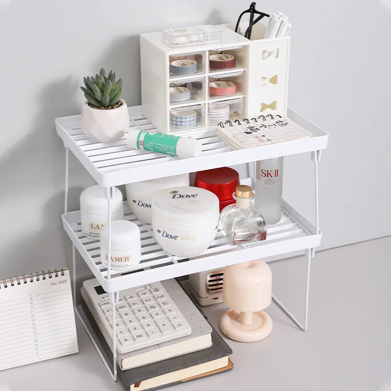 Desktop Storage Shelf Home Closet Organizer Rack Stackable Foldable Cabinet Holder Space Saving Cosmetics Stationery Rack