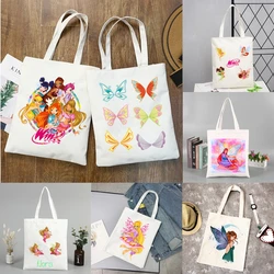 Winx Butterfly Fairy Kawaii Bag Harajuku women Shopping Canvas Shopper Bag girl handbag Tote Shoulder Lady Bag