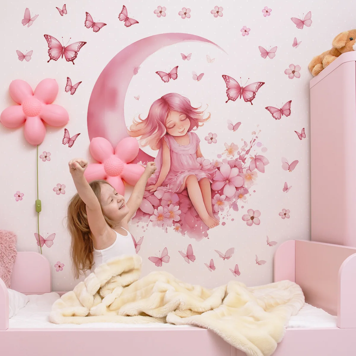 Moon Princess Butterfly Vinyl Child Wall Sticker For Baby Room Decor Wall Art Bedroom Accessories Adhesive Wallpaper Home Decor