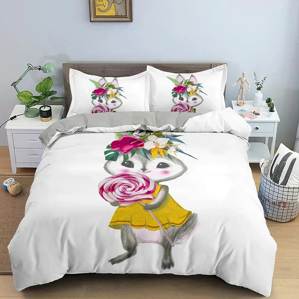 

Cartoon Rabbit Bunny Comfortable Duvet Quilt Cover Pillowcase Bedding Set Children Bedroom Decoration Home Textile