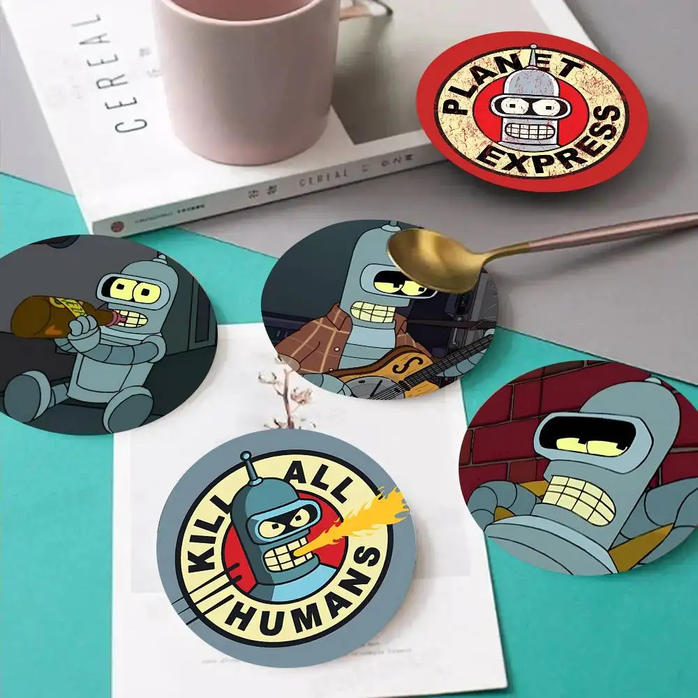 1pc F-Futuramas-Bender Anime Wooden Coaster Colour Printing Cup Mat Home Desk Decoration Gifts