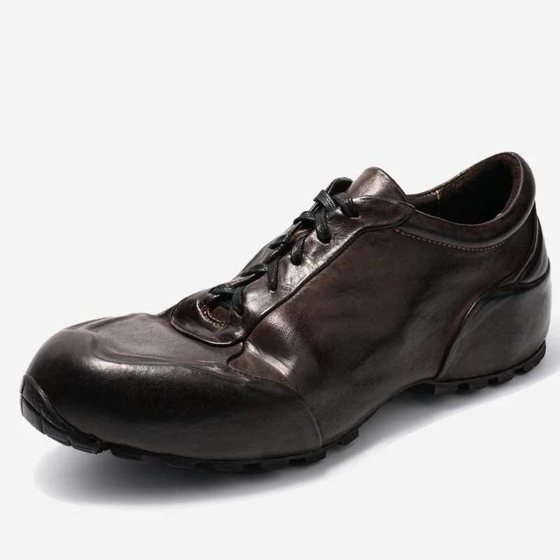 Washed Horse Leather Breathable Comfortable Casual Shoes for Men's Women Anti Slip Height Increasing Shoes Horsehide Daddy Shoes