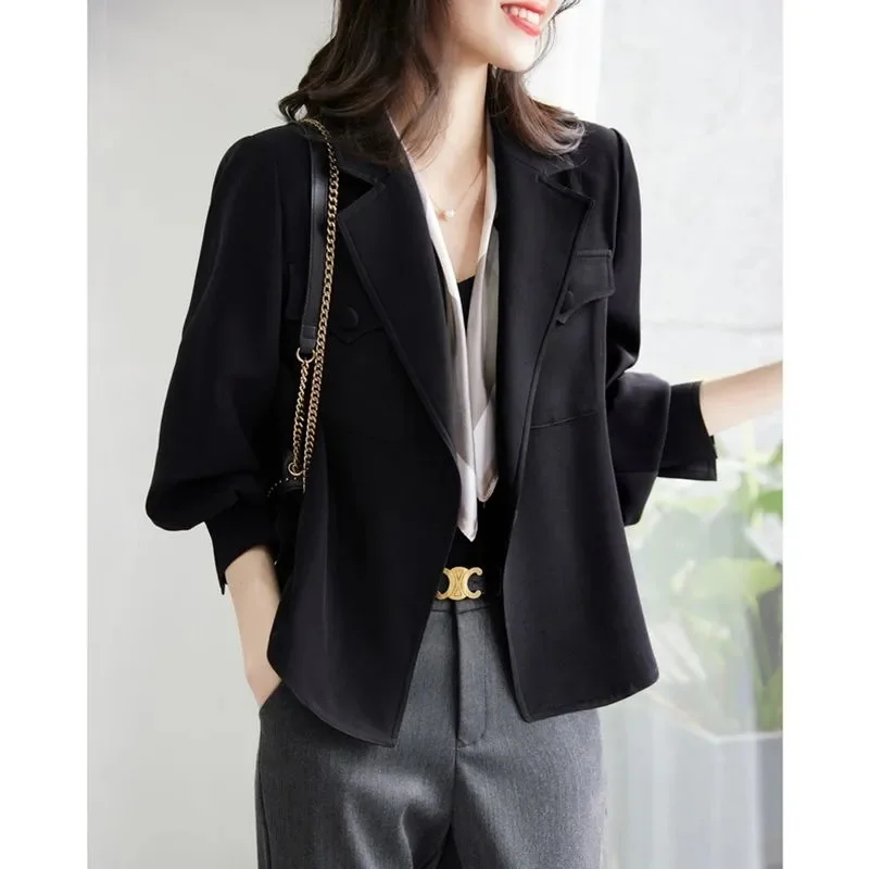 

Korean Women Long Sleeves Lined Jacket Spring Autumn Female Loose Short Blazer Coat Ladies Fashion Leisure Trench Overcoat