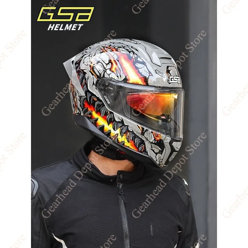 GSB 365D Fiberglass Motorcycle Full Helmet Dual Visor Lightweight Helmet With Large Rear Spoiler For Men Women All Season Riding