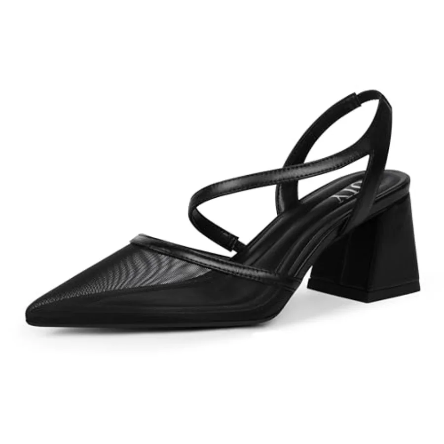 

QIY Closed Pointed Toe Heels for Women Slingback Chunky Mid Heel Pumps Formal Wedding Dress Shoes