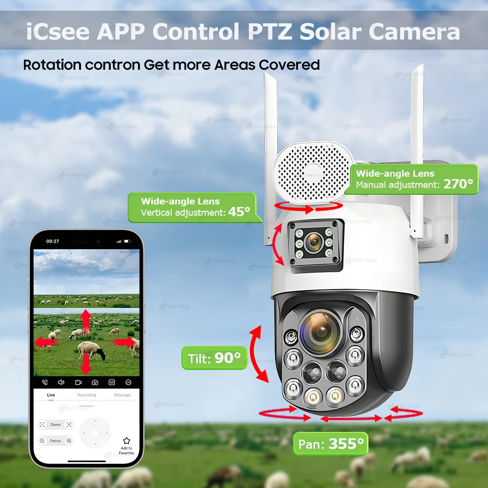 Image 5: Caméra de sécurité solaire extérieure 4G à double objectif 4K avec zoom optique 60X, surveillance domestique, enregistrement 24/7, suivi automatique PTZ