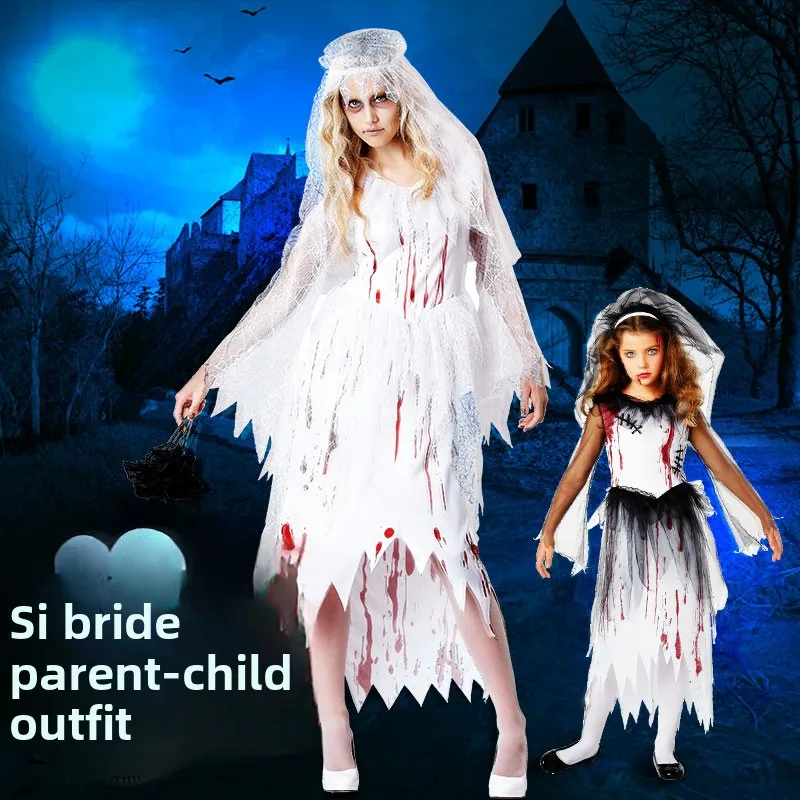 

Детский костюм на Хэллоуин, ролевой костюм, косплей, призрак невесты, одежда для взрослых, родителей и детей, полиэстер, традиционная китайская свадьба...