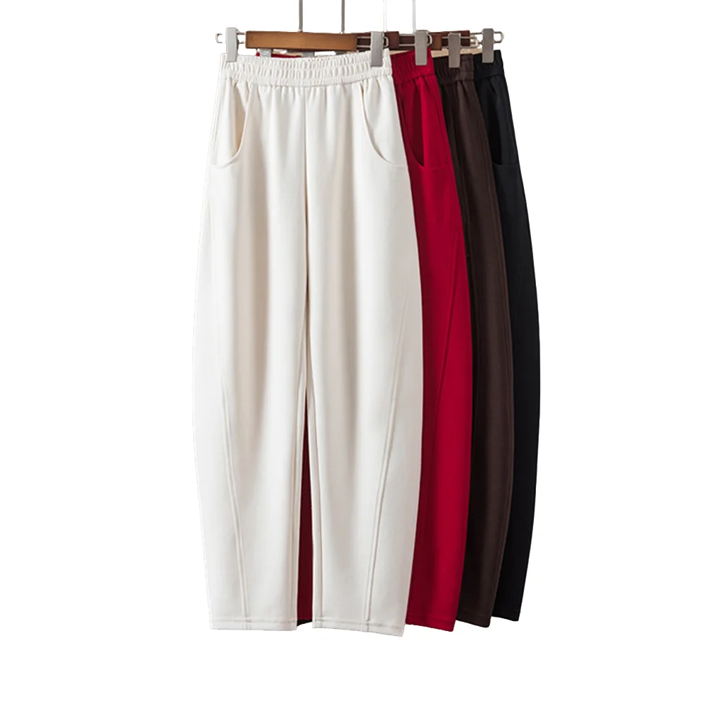 النمط الأوروبي السراويل الموز الأحمر النبيذ، المرأة الربيع والخريف الموضة الراقية الجديدة، بالإضافة إلى حجم السراويل سميكة واسعة الساق المنجل