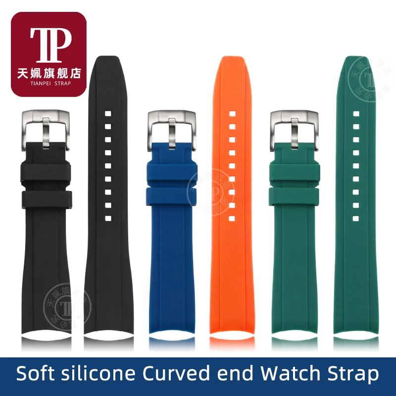 

Curved End silicone rubber watch strap men's For Rolex Water Ghost Seiko Citizen Tissot 20MM 22MM sport Wristband Universal Belt