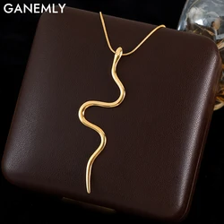GANEMLY 316L Stainless Steel Snake Pendant Necklace For Women New Trendy 18K Gold Plated Neck Chain Waterproof Jewelry Gift