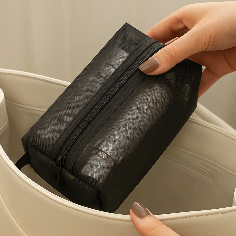 

Convenient Portable Mesh Makeup Bag Lightweight Zipper Transparent Cosmetic Bag Large Capacity Square Cosmetic Cases Travel