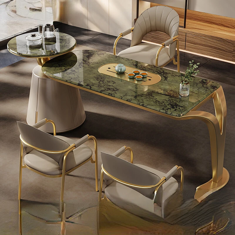 Supercrystalline Stone Tea Table and Chair Combination Modern Light Luxury Large Plate Tea Table