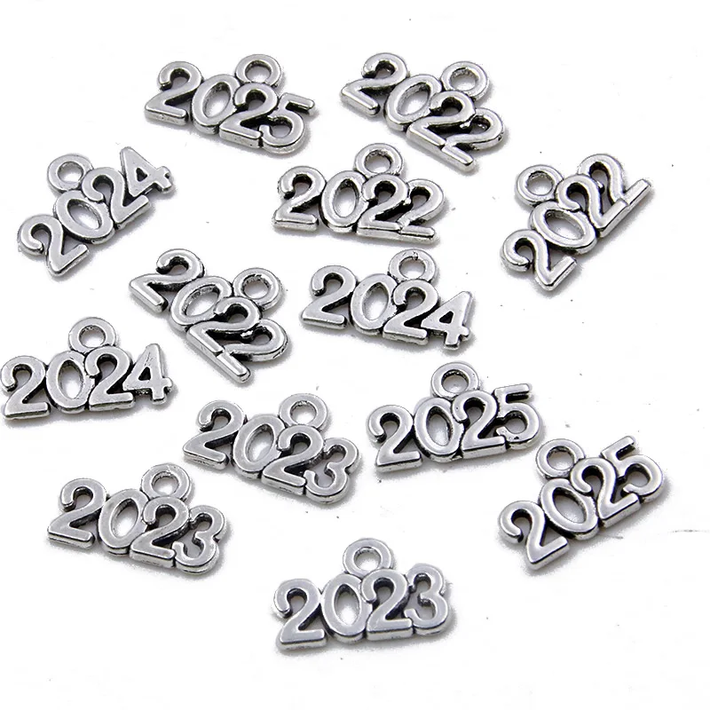 60PCS 10*14mm Metal Alloy Photo Color Years Charms  2023 2024 2025 Pendant For Jewelry Making DIY Handmade Craft