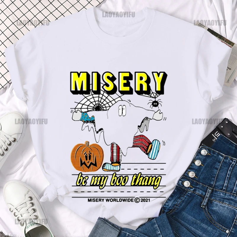 Misery Be My Boo Thang Printing Shirt Summer Casual Men's T-Shirt Street Fashion Short Sleeve Clothing Streetwear Hip Hop Cotton