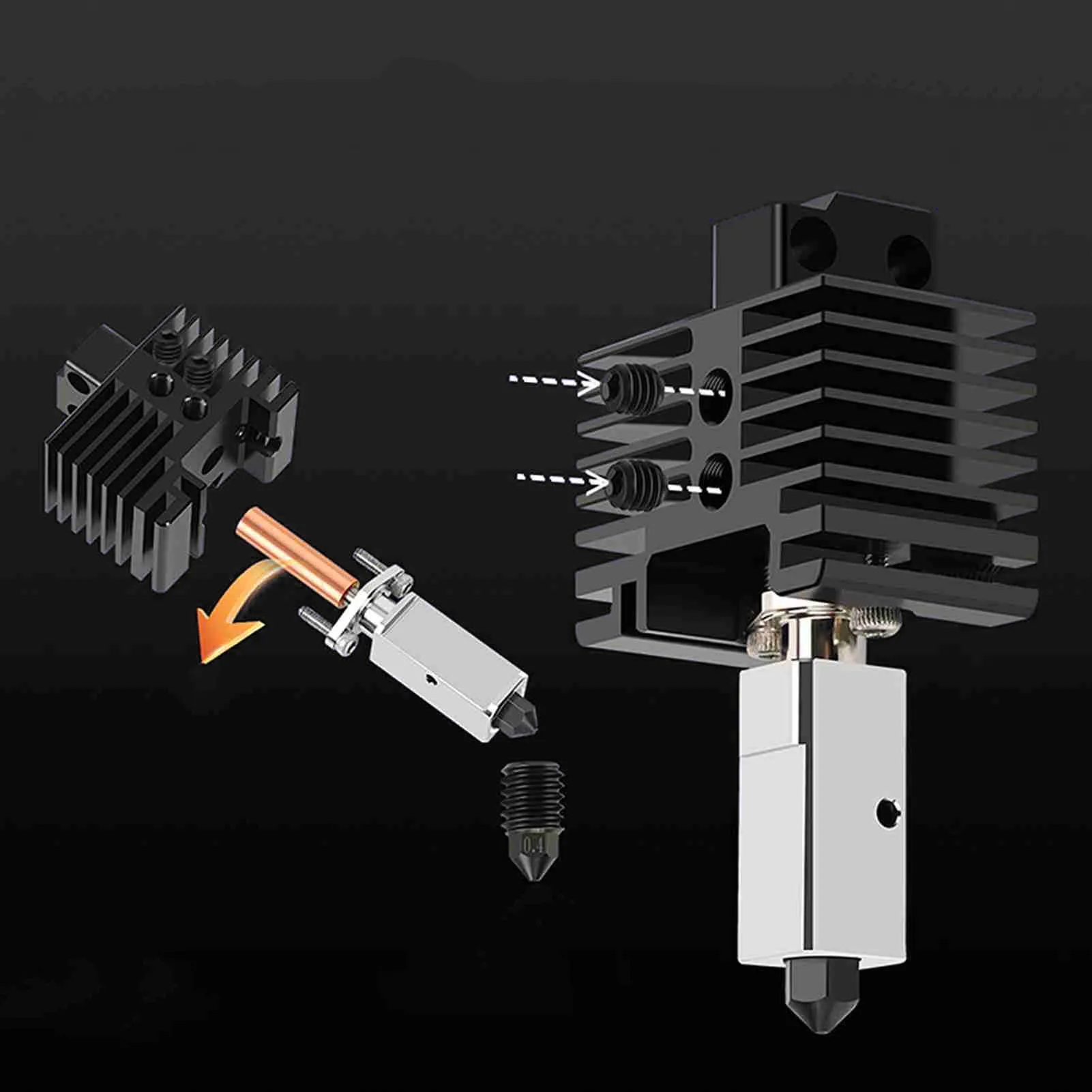 Atualizar kit de extremidade quente 0.2mm extrusora de bico de aço endurecido extremidade quente com ventilador 2510, adequado para impressora 3d bambu p1p p1s 0.2mm bico