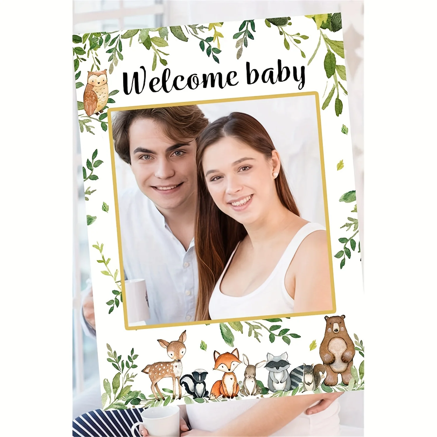 Woodland Baby Shower Decorations-Welcome Baby Photo Booth Frame Boy & Girl Gender Neutral Forest Animal Decor for Showers