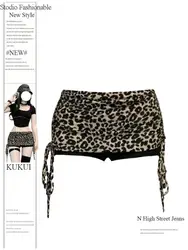 Summer Women American Gyaru Fashion Leopard Print Low Rise Coquette Hot Pants 2000s Aesthetic Y2k Streetwear Dark Academia Chic