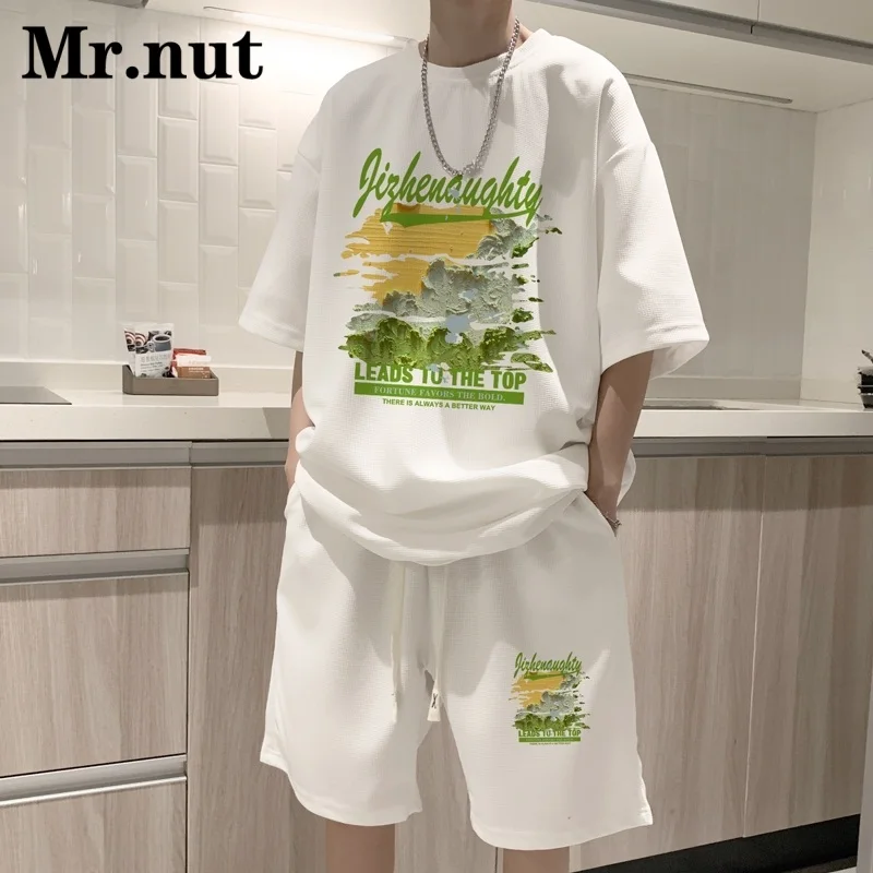 

Mr.Nut Unisex Casual Two Piece Set Of T-Shirts Shorts Women Summer Loose Clothing Suit Youth Beach Hip Hop American Streetwear