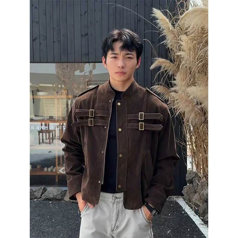 

Куртка Bury American Sle Cleanfit из комбинированной замши, осенняя, в стиле ретро, премиум-класса, с воротником-стойкой, в рабочем стиле