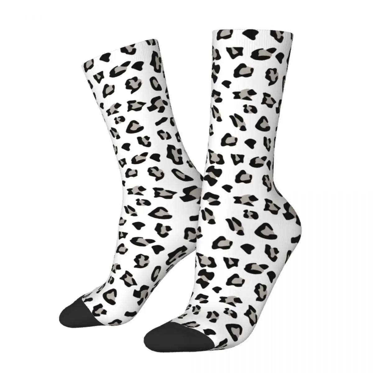 White Leopard Cheetah Skin Merch Crew Socks Sweat Absorbing Graphic Middle Tube Socks Cute Unisex Christmas Present