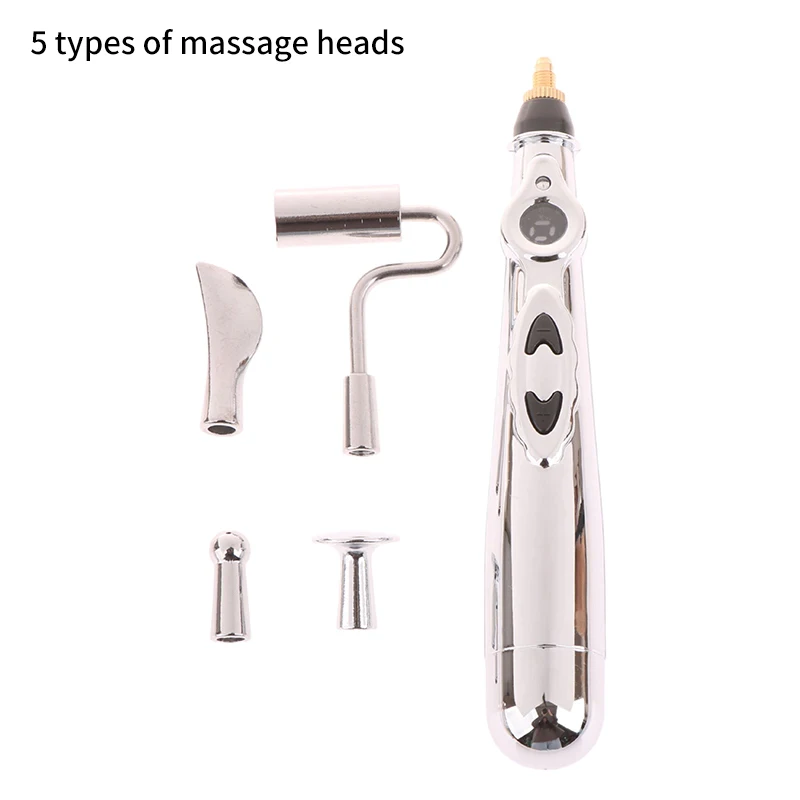 Acupuntura elétrica Point Massage Pen, Meridian Energy Massage Pen, Terapia de alívio da dor, pescoço traseiro, rosto beleza rolo, 5 cabeças