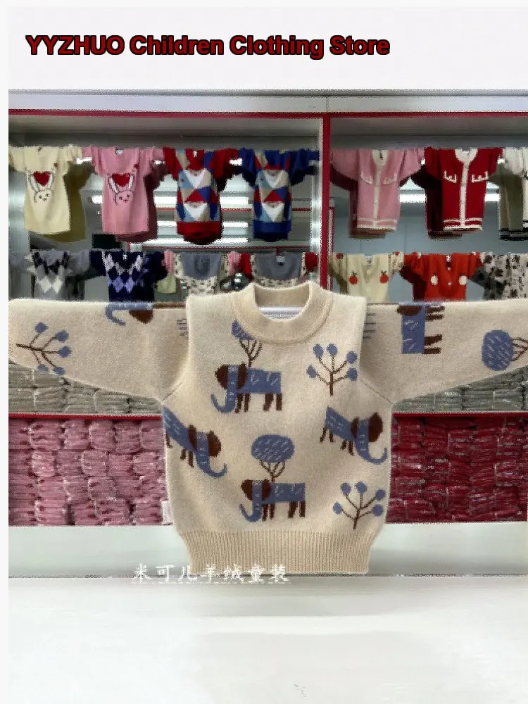 Boys Pullover Sweater Kids Autumn Winter Knit Sweater Cashmere Stylish Warm Base Layer Top Older Kids