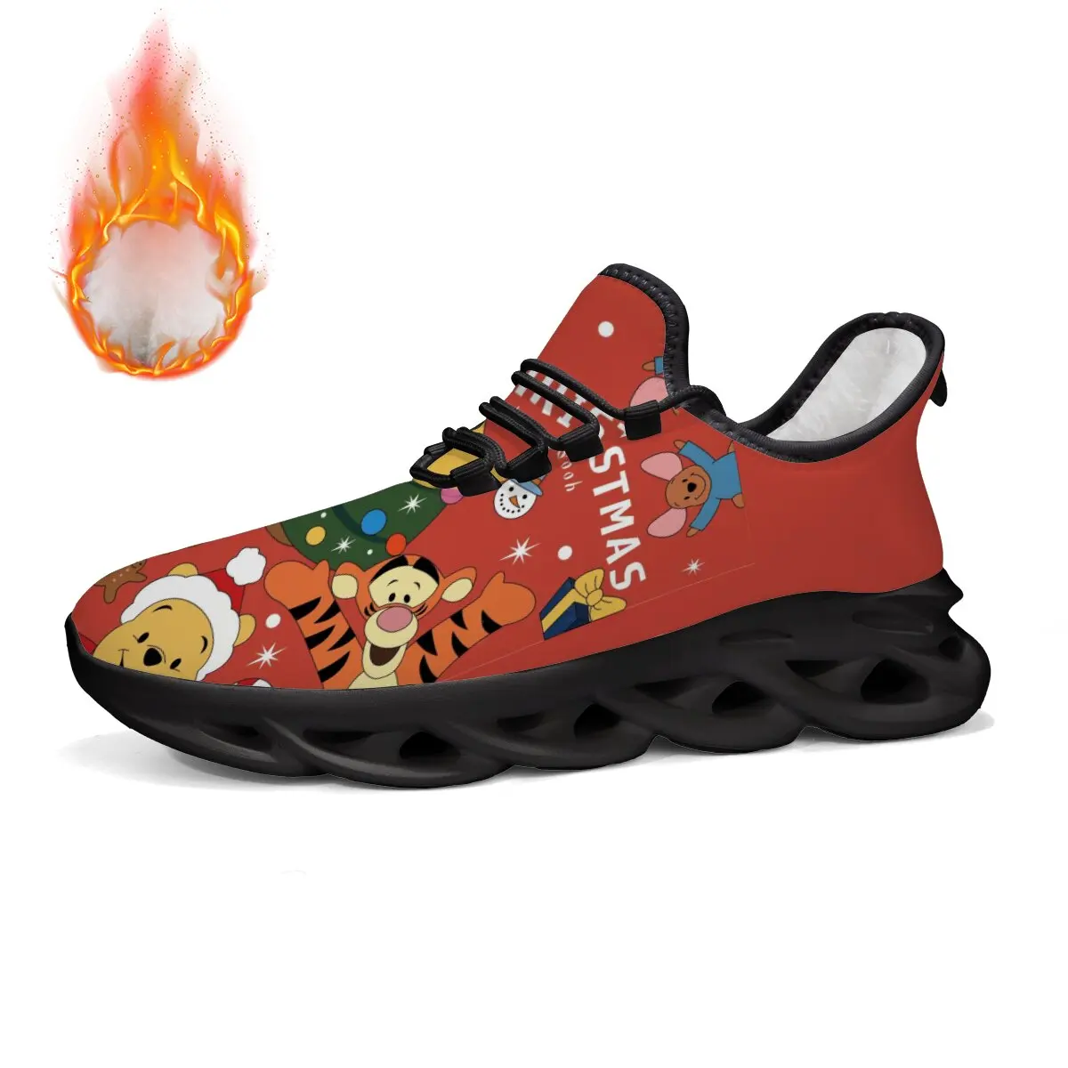 

Красные рождественские повседневные спортивные туфли Winnie The Pooh Friends на флисовой подкладке, женские удобные теннисные туфли, 2025 г., мужские кроссовки для бега