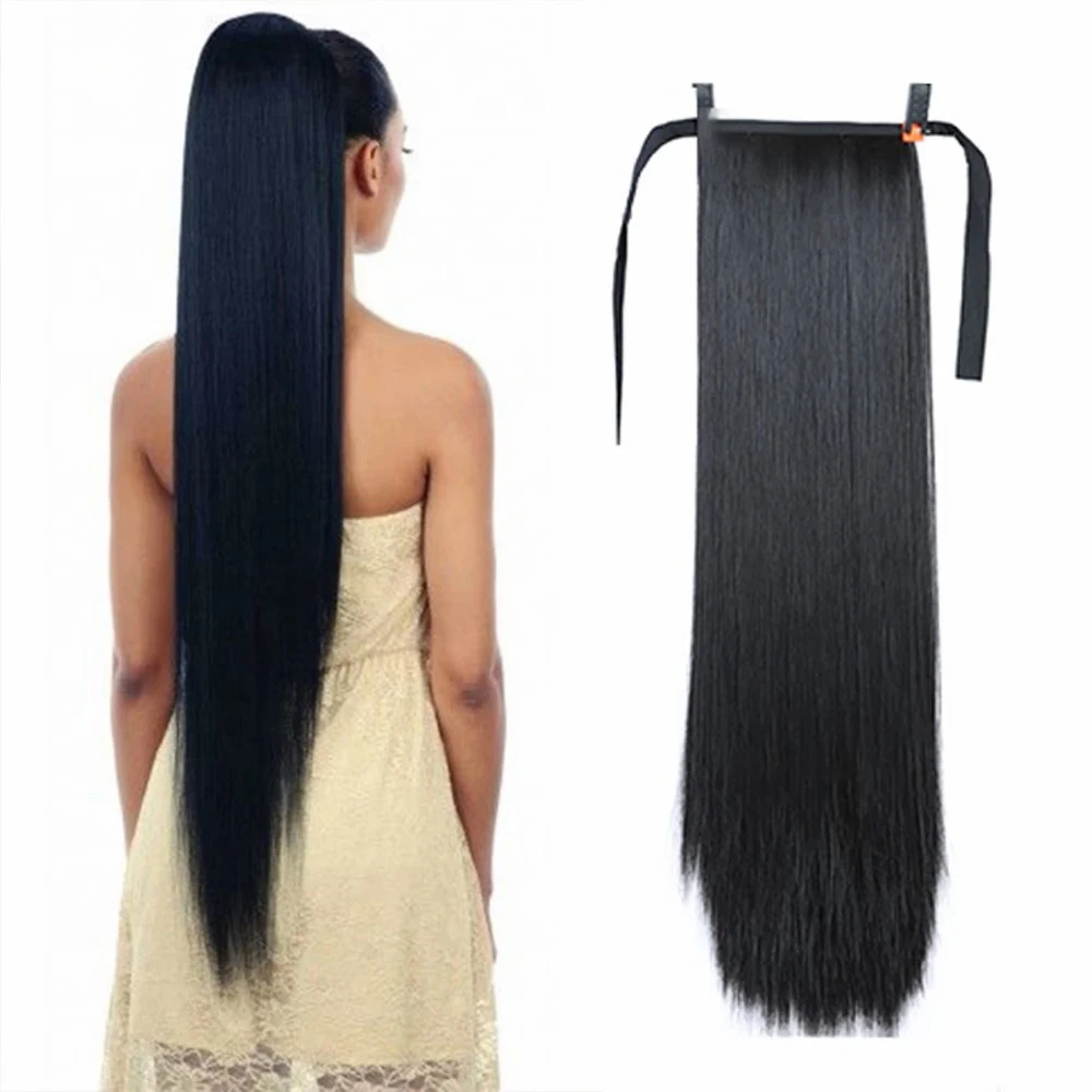 Wigundle Synthetic Hair 22\'\'\' Long Straight Heat-Resistant Straight Hair With Ponytail Fake Hair Chip-in Natural Hairpiece Headw